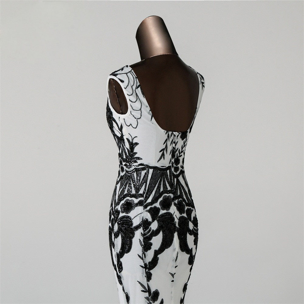 Vestido de fiesta largo Mod. VL4816 color blanco negro