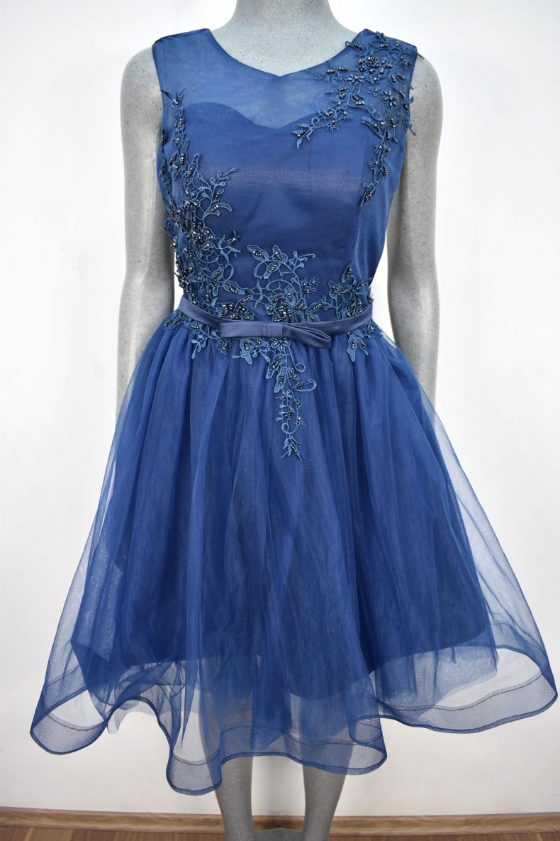 Renta de vestido de fiesta corto Mod. VC003 color azul marino