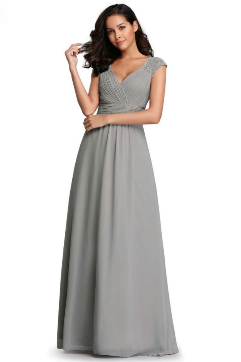 Renta de vestido de fiesta Largo Mod. VL2815 color gris.