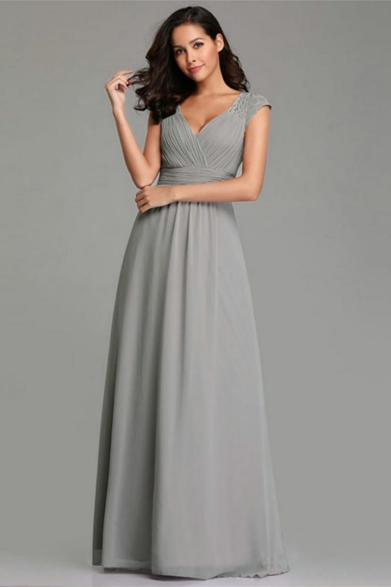 Renta de vestido de fiesta Largo Mod. VL2815 color gris.