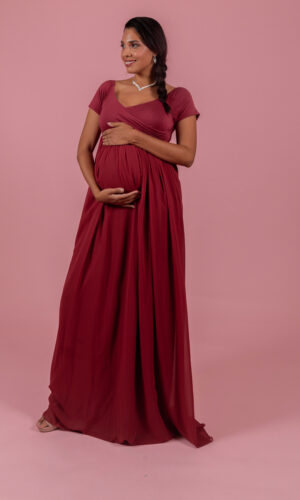 Vestido de maternidad rojo borgoña