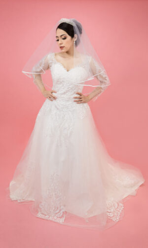 Vestido de novia talla 10 de manga larga con escote de corazón