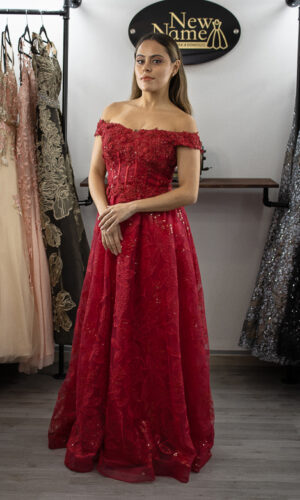 Vestido largo corte de princesa talla 6 color rojo con escote estraple