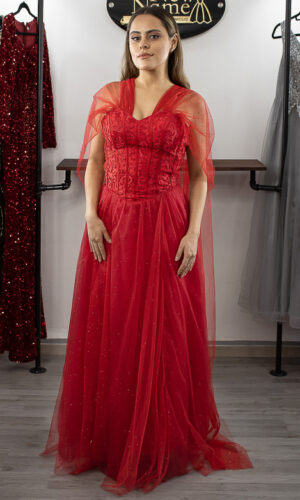 Vestido largo talla 6 color rojo con capa