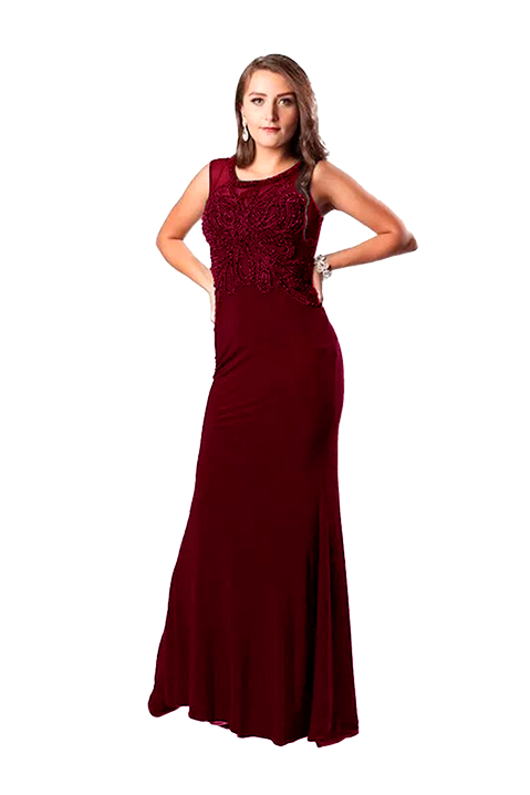 vestido largo talla 8 color vino sin mangas