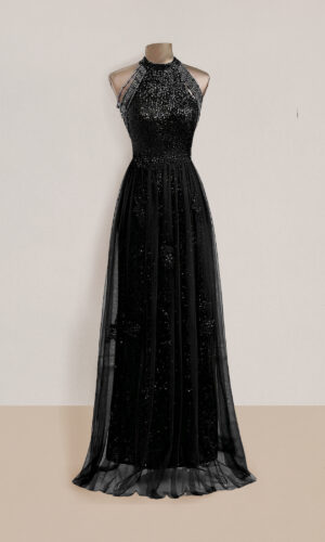 Vestido largo de noche talla 4 color negro con escote griego
