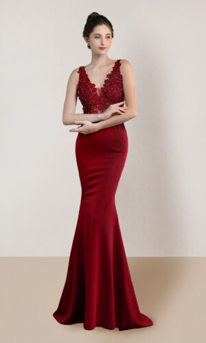 Vestido largo talla 10 color rojo con escote en V