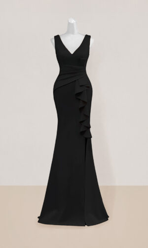 Vestido largo de noche talla 6 color negro con escote en V