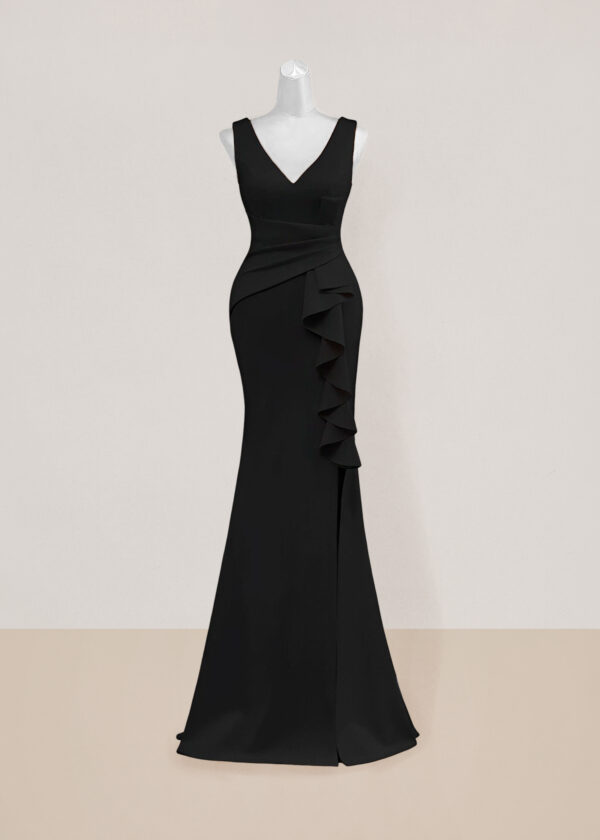 Vestido largo de noche talla 6 color negro con escote en V