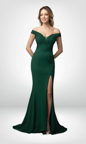 Vestido de noche largo verde esmeralda escote en v detalles de encaje talla 20