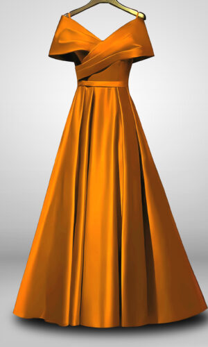 Vestido de noche color naranja largo corte a plisado satinado talla 8