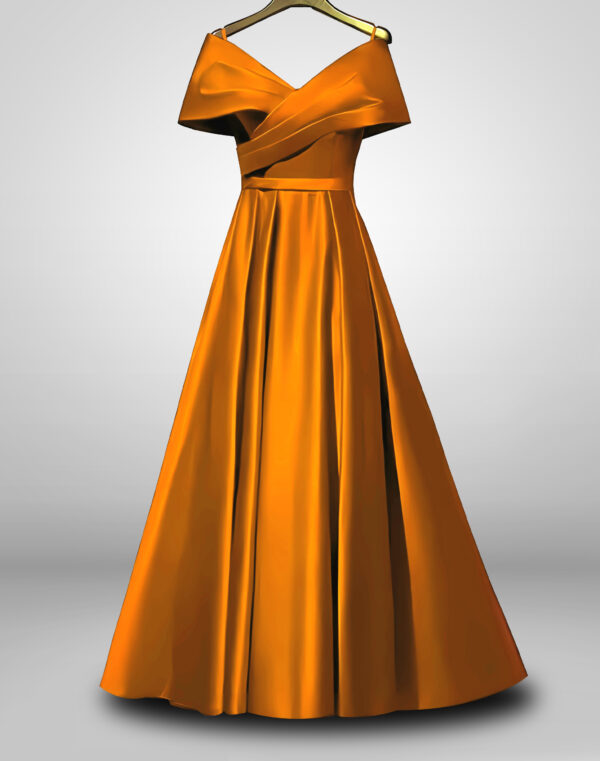 Vestido de noche color naranja largo corte a plisado satinado talla 8