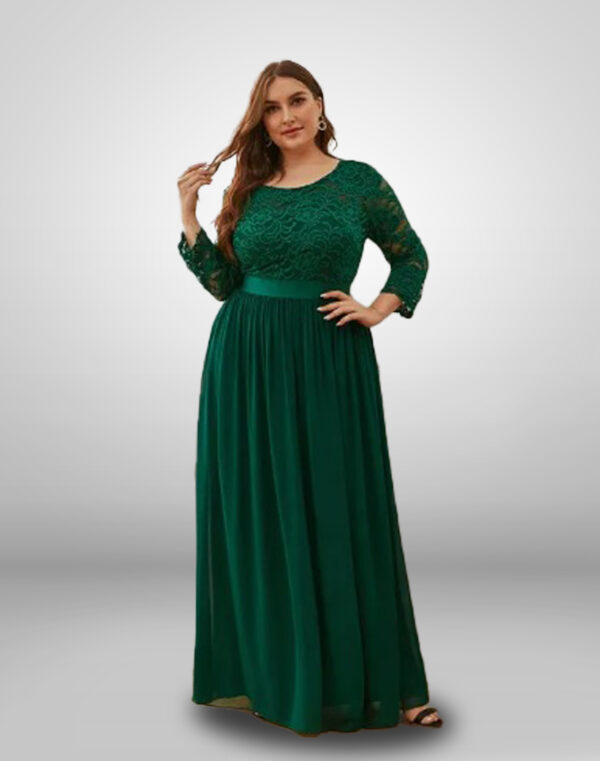 Vestido de noche color verde esmeralda largo maxivestido manga 3/4 cinta en cintura cuello redondo talla 10