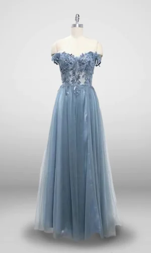 vestido de fiesta azul elegante strapless L2837T