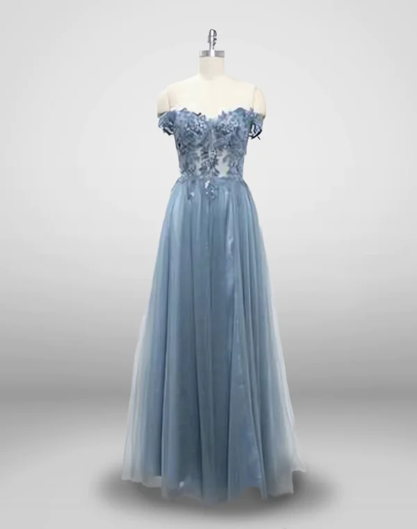 vestido de fiesta azul elegante strapless L2837T