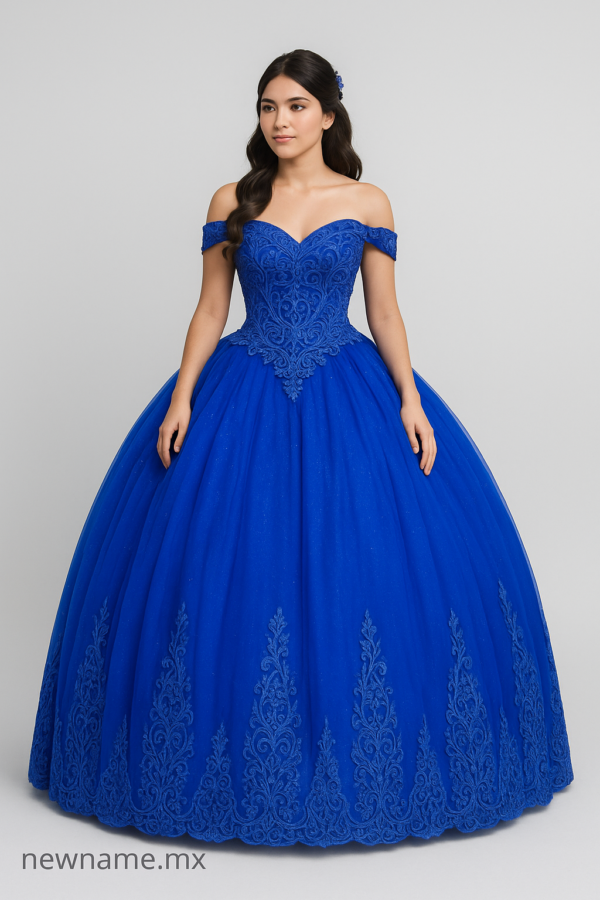 vestido de xv años color azul corte princesa