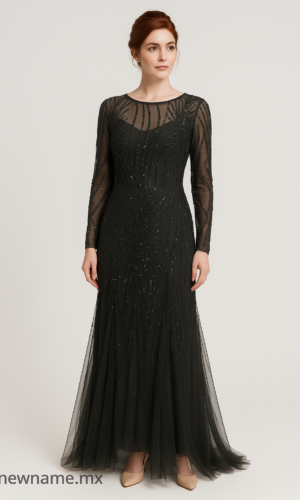 Vestido de noche elegante negro con lentejuelas