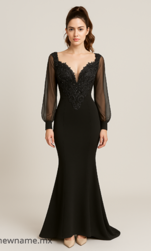 vestido de noche negro corte princesa