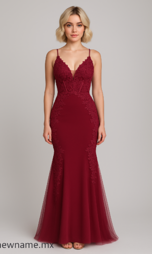 vestido corte sirena color vino