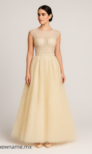 vestido de fiesta elegante color hueso