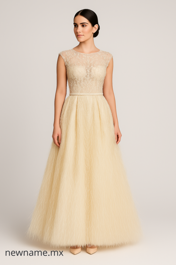 vestido de fiesta elegante color hueso