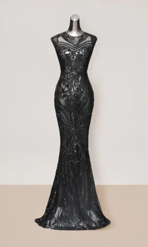 vestido de noche negro talla 6 corte de sirena