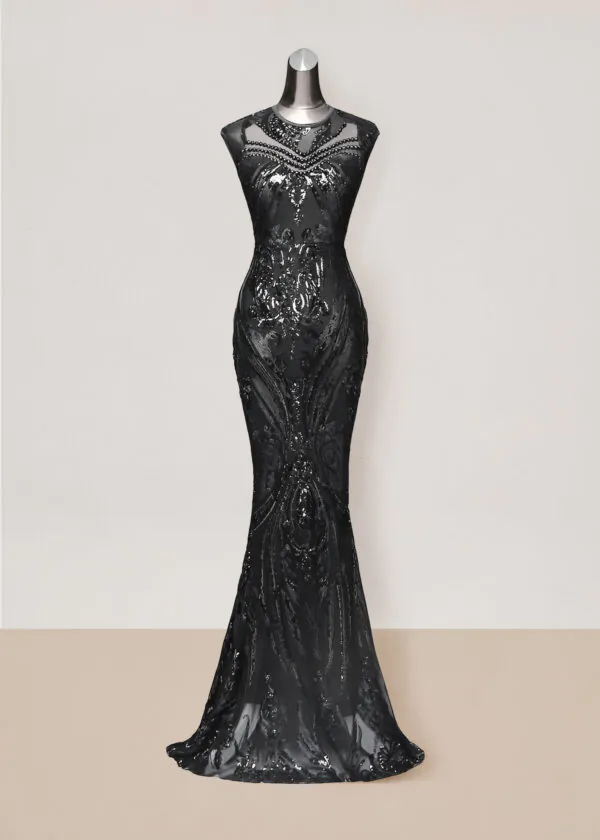 vestido de noche negro talla 6 corte de sirena