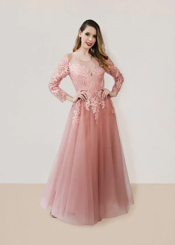 vestido de noche color rosa talla 14