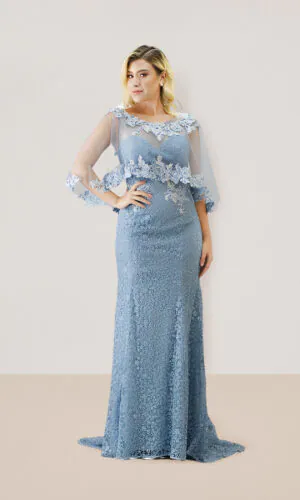 vestido de noche talla 16 color azul cielo