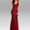 Vestido largo de noche talla 8 color vino sin mangas con escote en v aplicación de lentejuelas cierre en la espalda