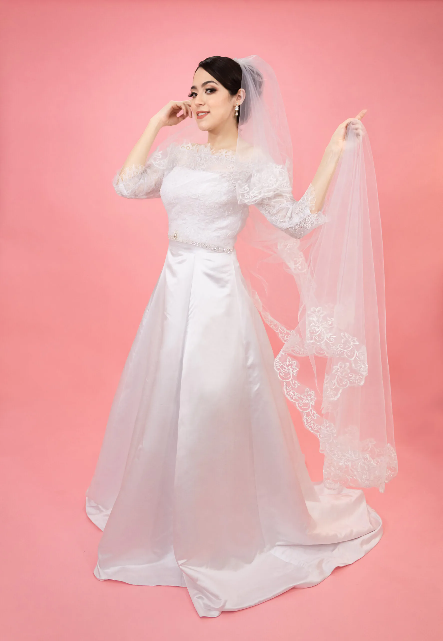 Vestido de novia talla 10 corte de princesa de manga 3/4