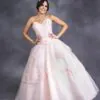 Vestido de xv años rosa flores en corsé y falda en capas cordón ajustable en la espalda talla 6