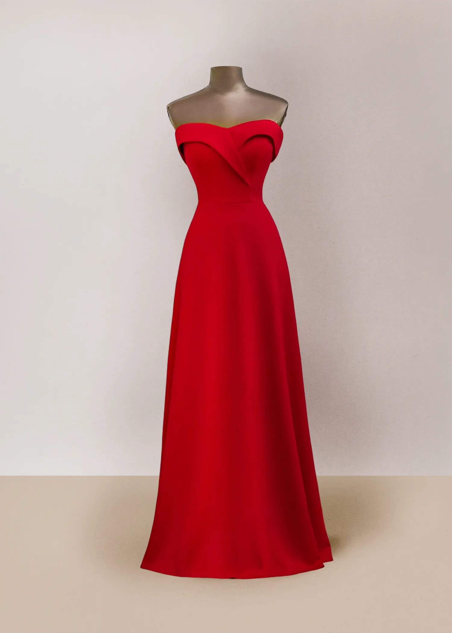 Vestido de noche largo hombros descubiertos color rojo talla 2 escote corazón y cierre en la espalda