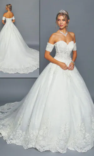 Vestido de novia blanco, torso strapless y diseños bordados. Talla 16