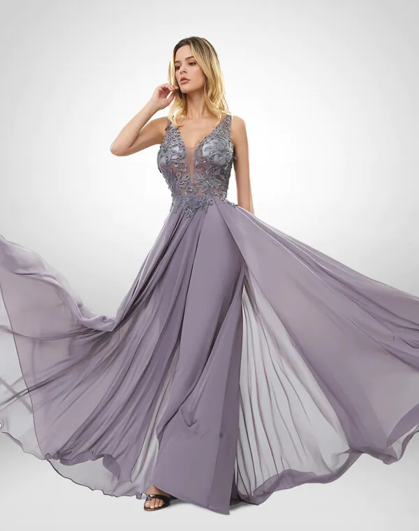 Vestido de noche morado grisáceo