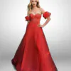 Vestido de noche largo rojo mangas desmontables detalles en corsé escote corazón talla 16
