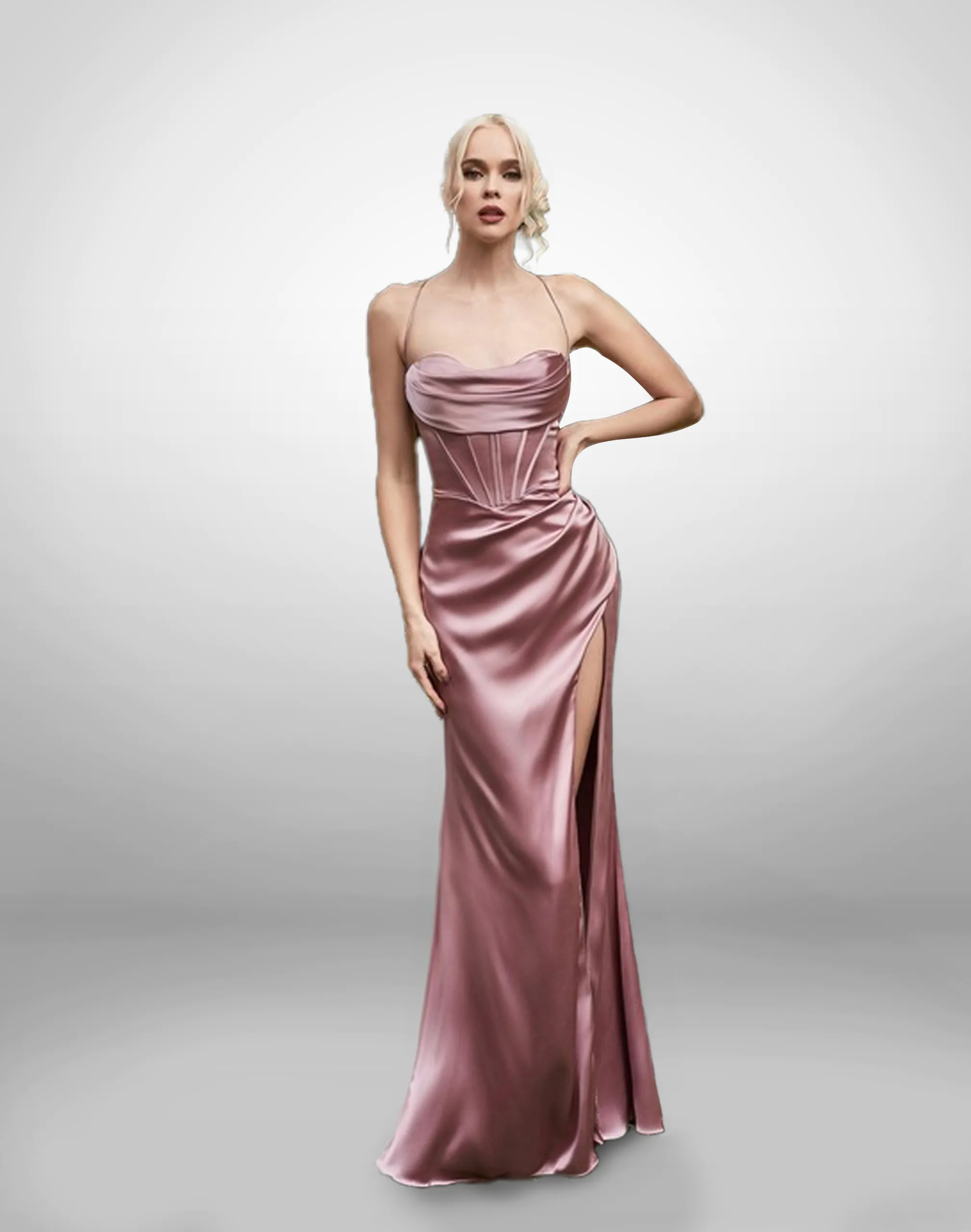 Vestido de fiesta color palo de rosa talla 10