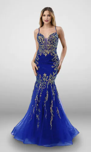 Vestido de noche color azul rey talla 8