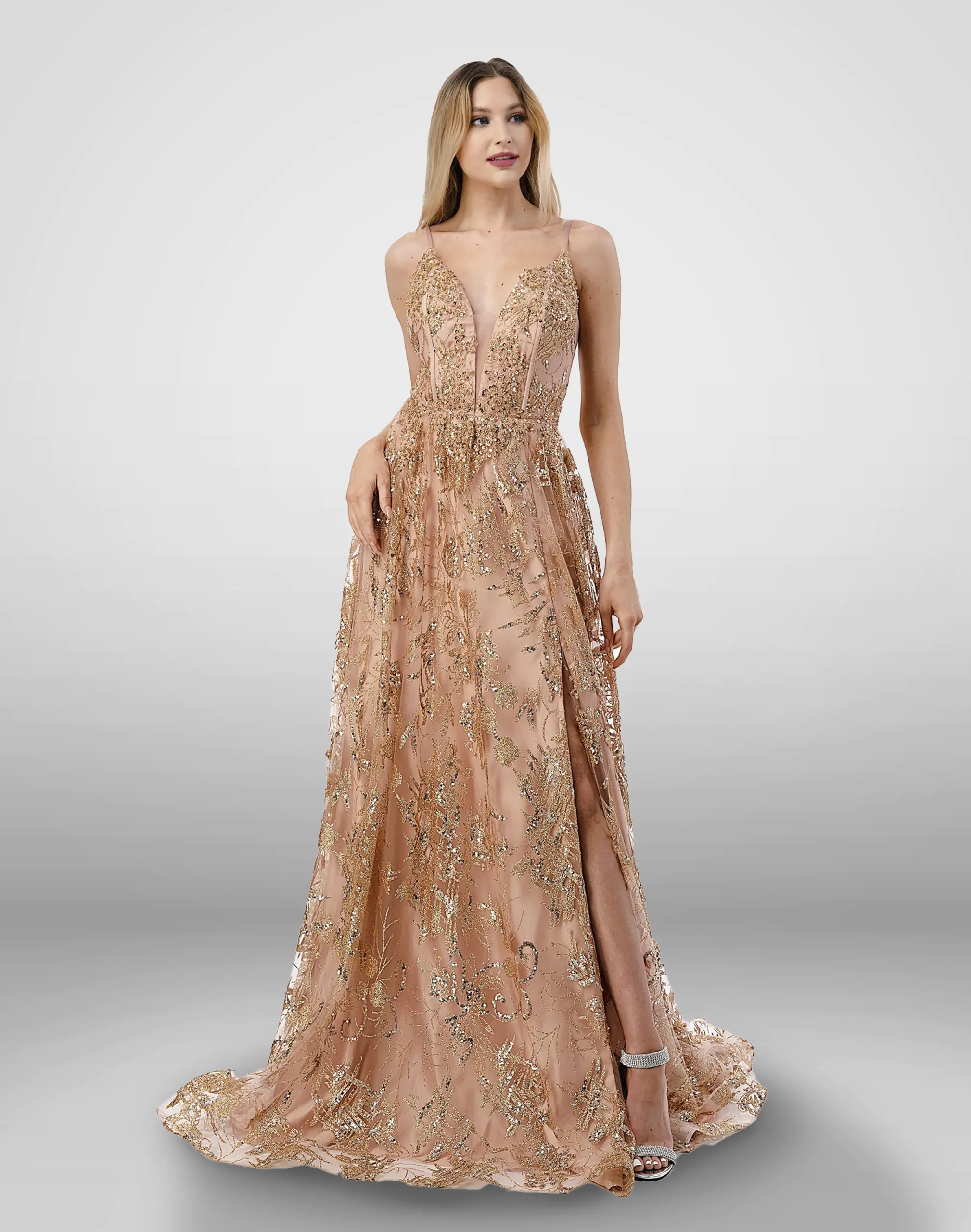 Vestido de noche color carne talla 8