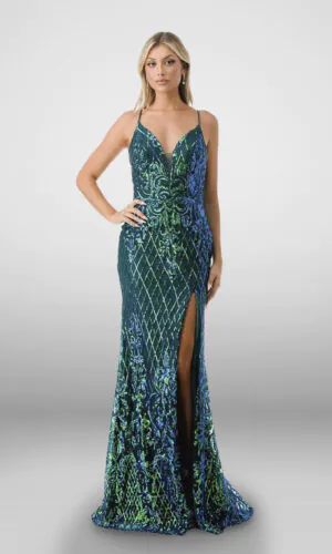 Vestido de noche color verde esmeralda talla 16