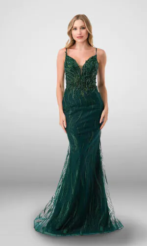 Vestido de noche color verde esmeralda talla 16