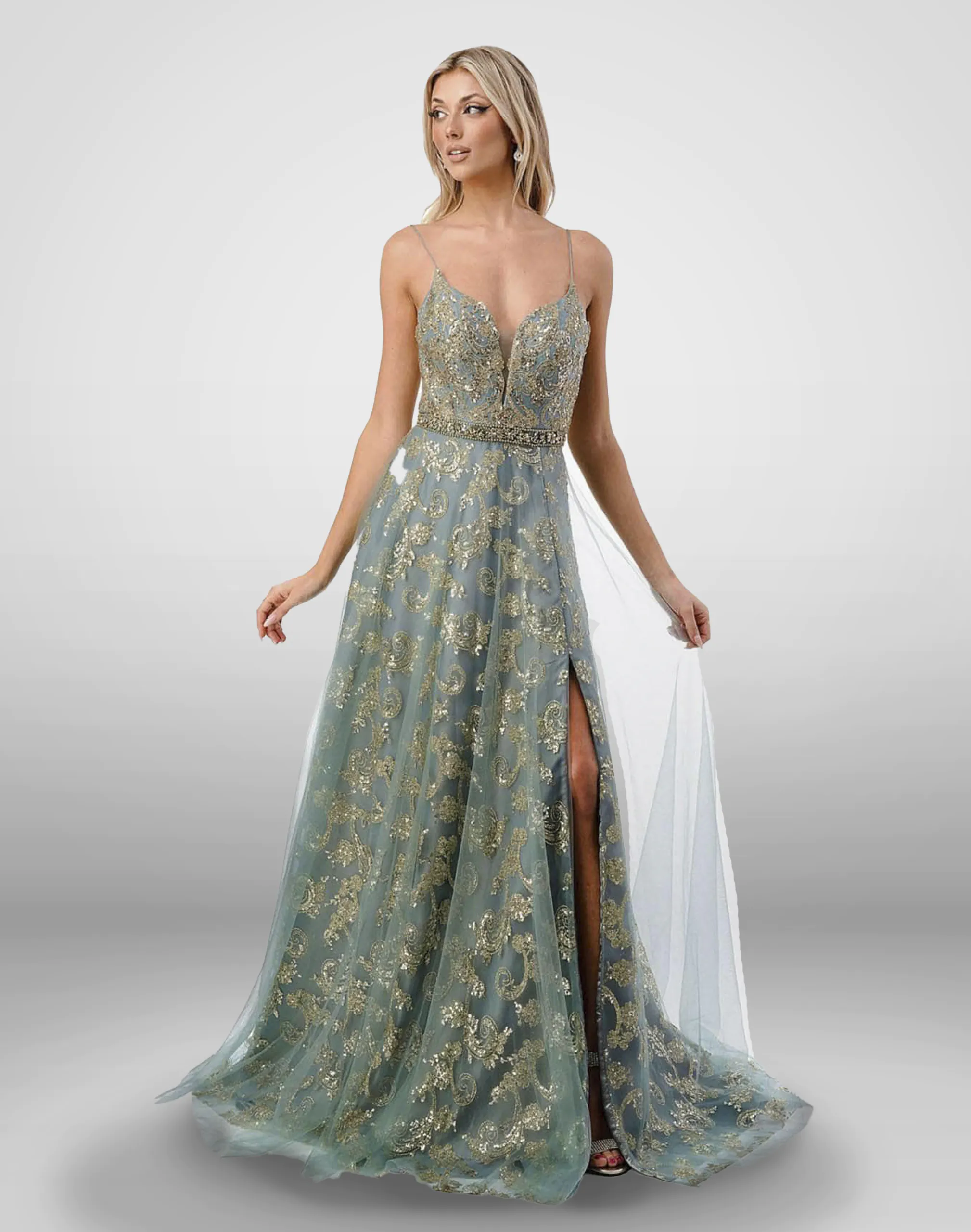 Vestido de fiesta color verde talla 10