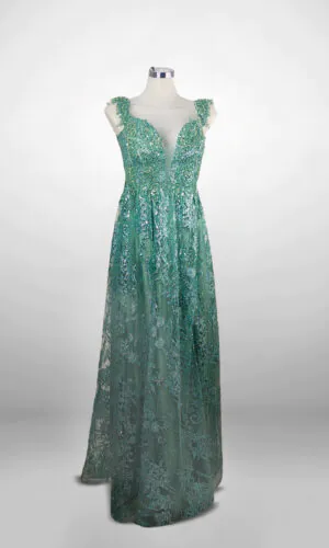 vestido de noche verde xl con lentejuela