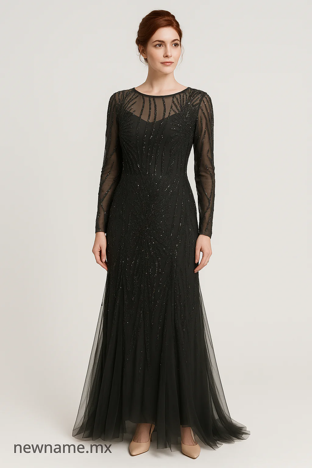 Vestido de noche elegante negro con lentejuelas