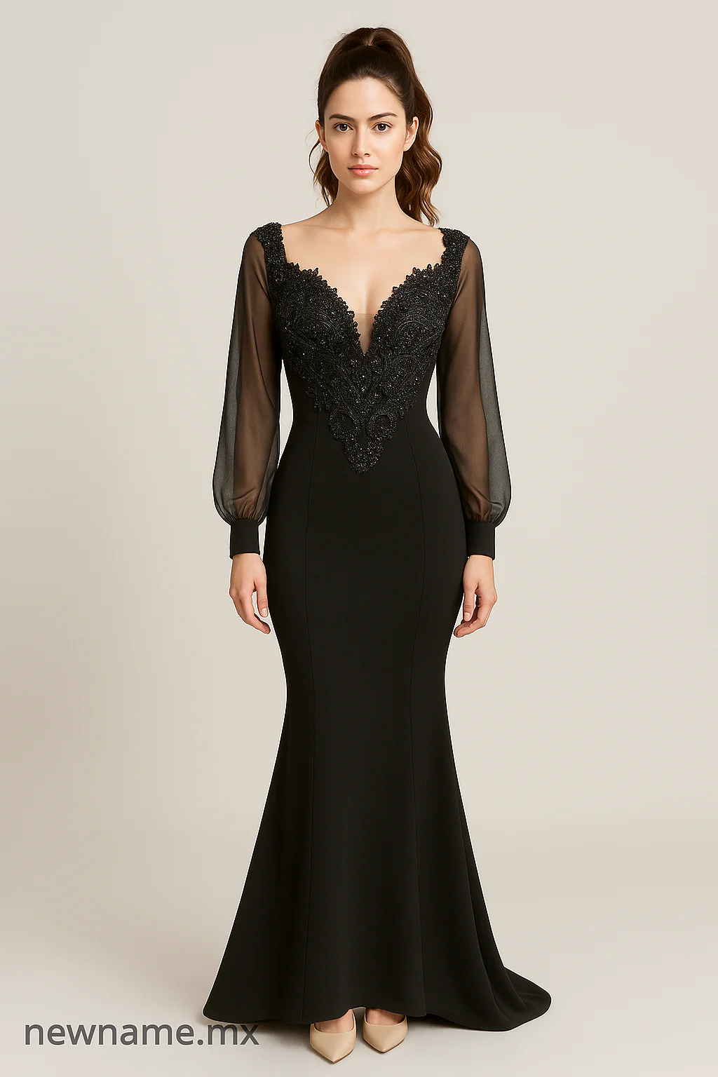 vestido de noche negro corte princesa