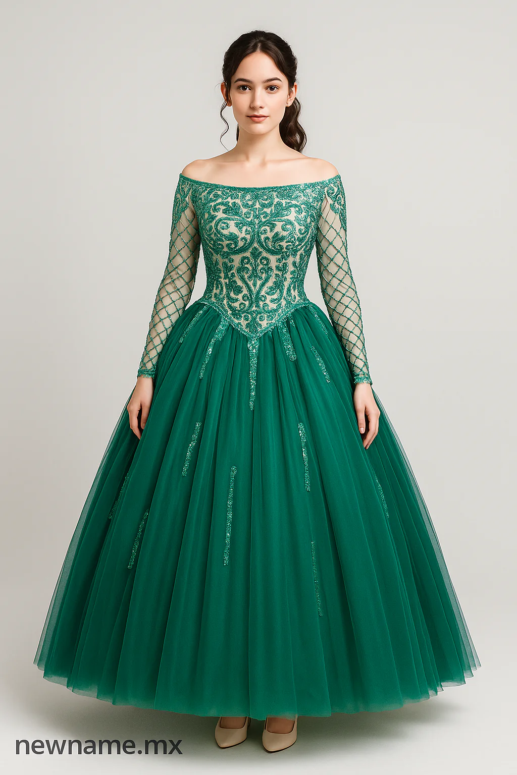 vestido xv años color verde esmeralda