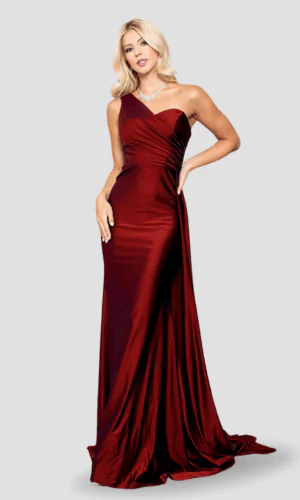 Vestido de noche color vino, tirante de un hombro, talla 20